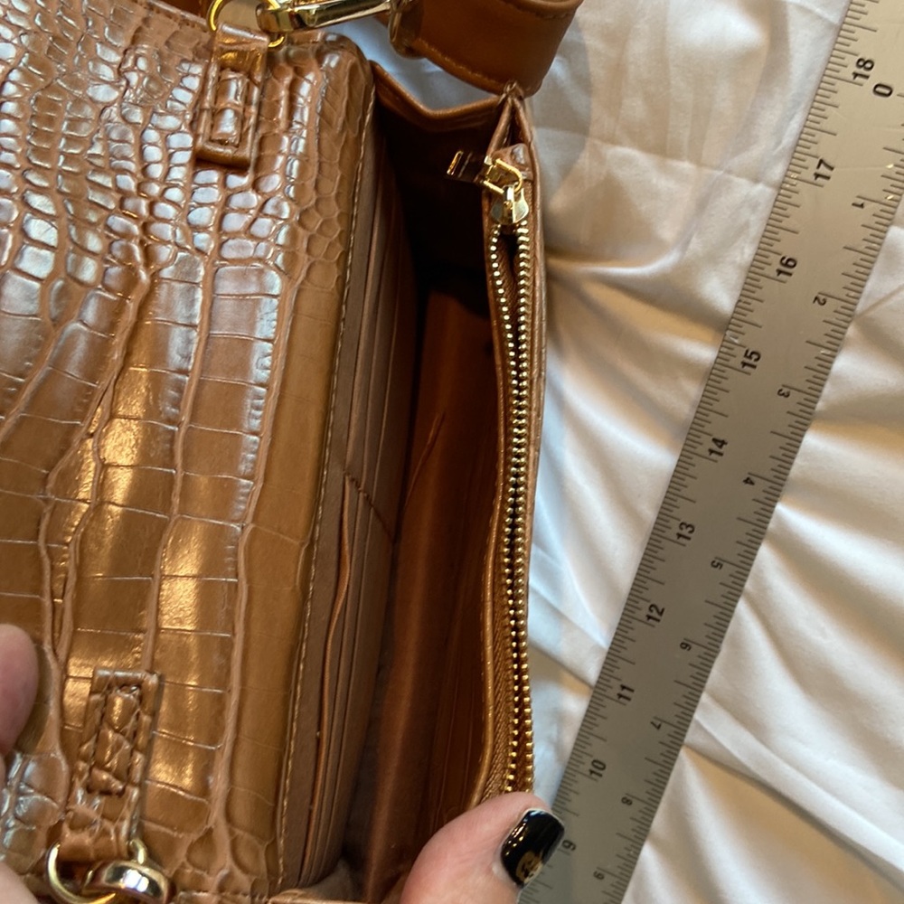 bebe Croc Embossed Crossbody Bag Camel Brown Logo Y2K Shoulder Purse - Picture 7 of 15